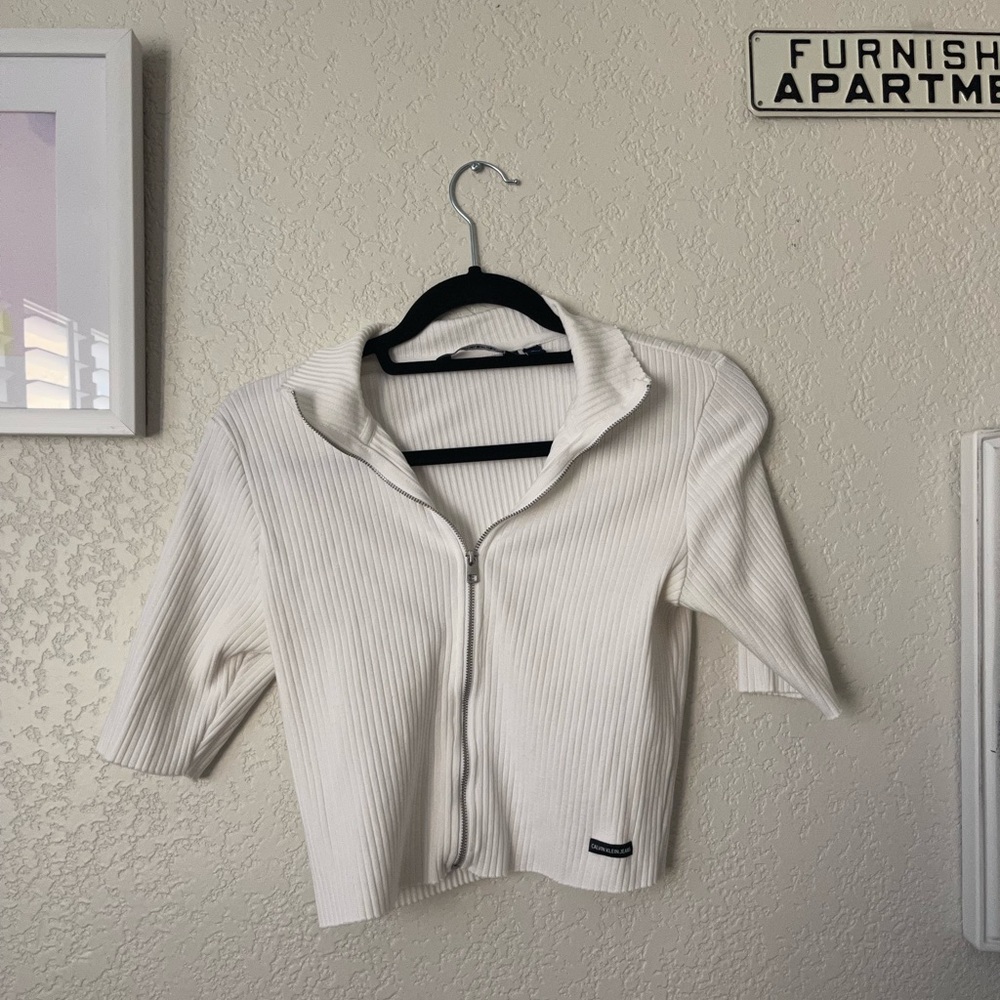 Calvin Klein White Zip Crop Top